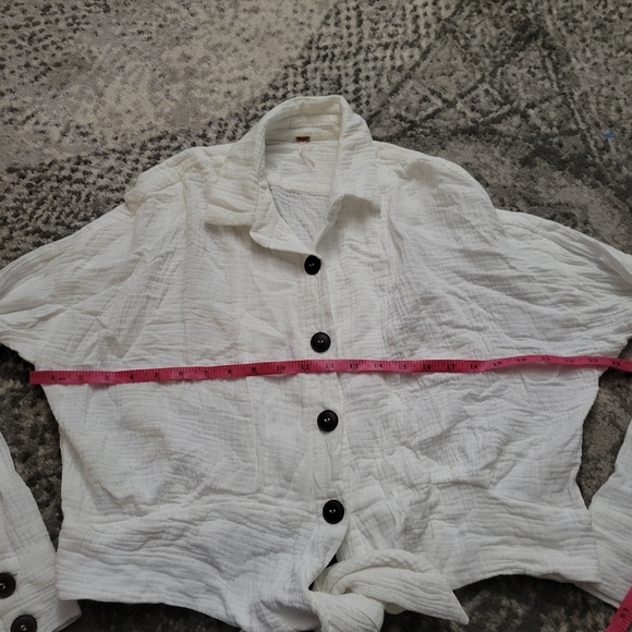 Free People Sun Streaks Tie Front Top Gauzy Button Up Tie Hem White Size Small - Picture 12 of 14